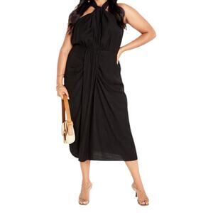 City Chic Dress Briella Halter twist front maxi black size 14 XS